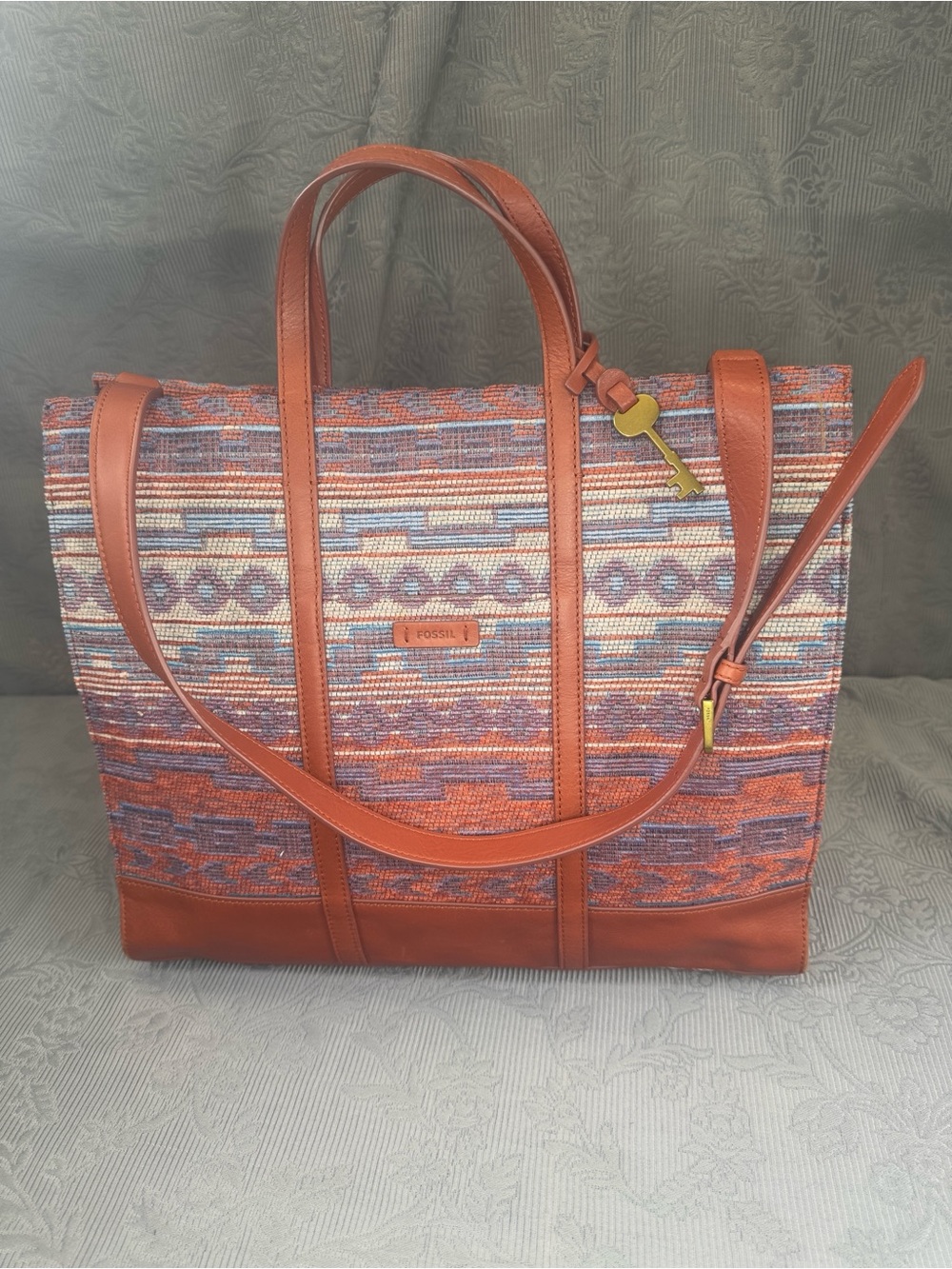 FOSSIL Carmen Large Canvas and Leather Tote Bag